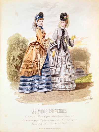 「Les Modes Parisiennes」、1870年のファッションプレート 作： French School